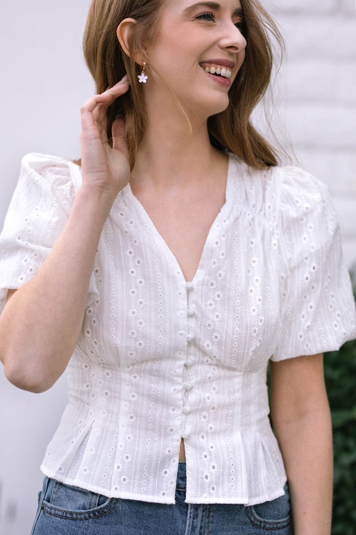 Daisy Buttoned Eyelet Top