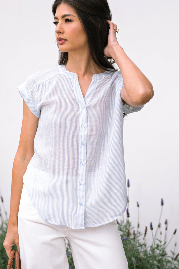 Aja Pinstripe Buttoned Top