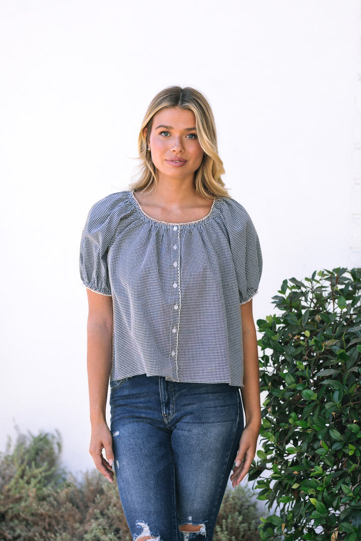 Salma Gingham Buttoned Top