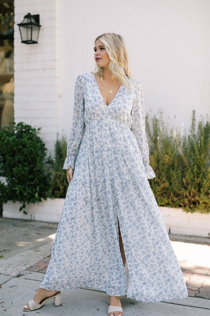 Kelsey Long Sleeve Maxi Dress Dresses Aakaa Blue-White Small